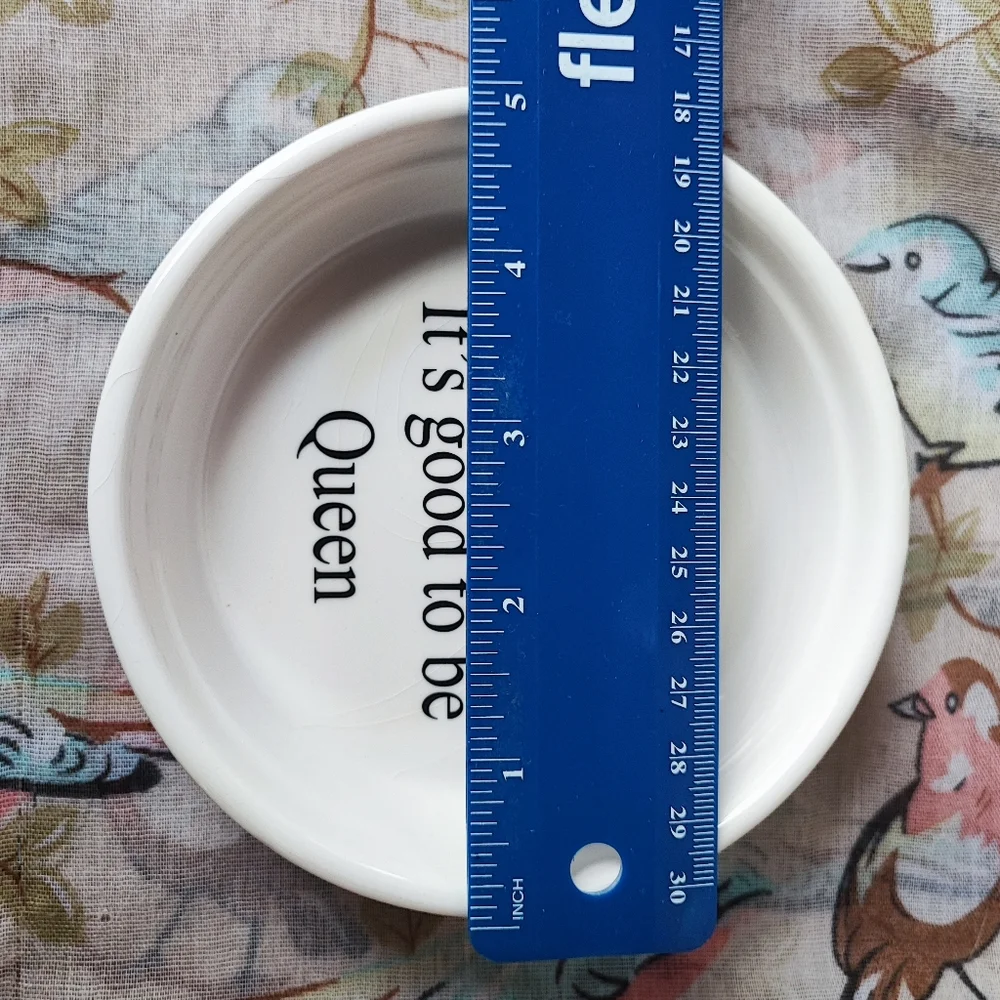 Good To Be Queen Cat Dog Food Dish Trinket Tray Crazed Blue Sky Brand